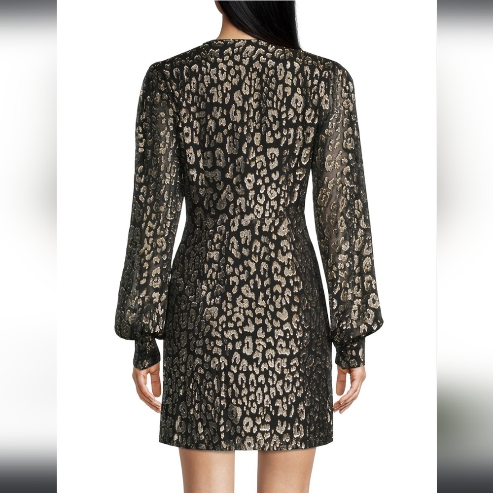 Michael Kors Mini Dress Gold Black Long Sleeve Cocktail Holiday Party NYE 4 New - Picture 3 of 16